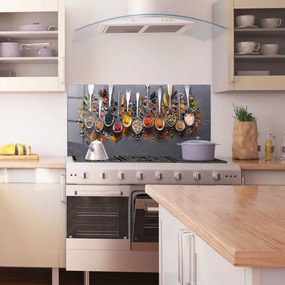 Panou Sticla Bucatarie, 60x150cm, Protectie aragaz, Antistropi, Termorezistent, Alimente, Condimente, Spices Black Board
