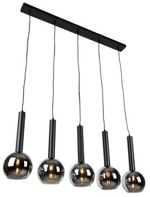 Lampă suspendată modernă neagră cu sticlă fumurie cu 5 lumini - Clayton