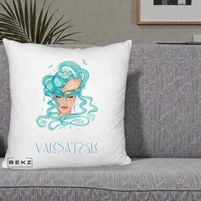Perna Personalizata Zodiac Varsator Cowgirl, 40x40 cm, Alb Pufos, Husa Detasabila, Perna Inclusa, BEKZ®