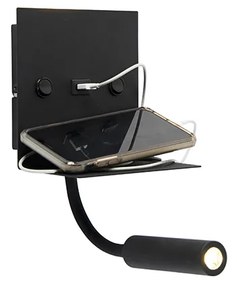 Lampa de perete moderna USB neagra cu brat flexibil - Duppio