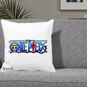 Perna Personalizata One Piece Clasic Albastru, 40x40 cm, Alba Mata, Husa Detasabila, Perna Inclusa, BEKZ®
