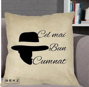 Cadou pentru Cumnat - Perna Personalizata Cel mai Bun Cumnat cu Silueta Palarie, 40x40 cm, Crem, Husa Detasabila, Perna Inclusa, BEKZ®