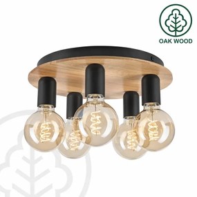 Plafonieră DUSTY 5xE27/15W/230V d. 34 cm stejar/negru