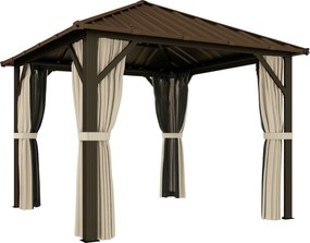 Outsunny Pavilion de grădină aprox. 3 x 3 m pavilion din aluminiu cu acoperiș din oțel Hardtop plasă anti-țânțari 4 părți, UPF50+ | Aosom Romania