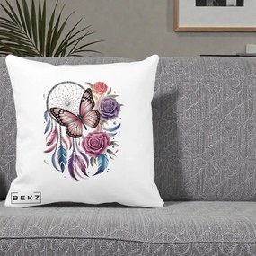 Perna Personalizata Prinzator de Vise cu Fluture si Trandafiri, 40x40 cm, Alba Mata, Husa Detasabila, Perna Inclusa, BEKZ®