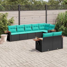 vidaXL Set mobilier de grădină cu perne, 8 piese, negru, poliratan
