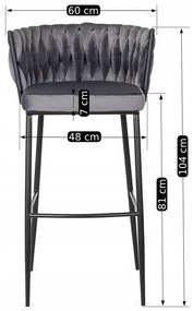 JAKS Scaun de bar Flores velvet gri