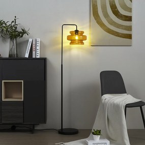 Lampă de podea retro neagră cu sticlă portocalie - Denise