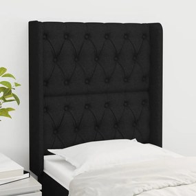 Tablie de pat cu aripioare, negru, 83x16x118 128 cm, textil 1, Negru, 83 x 16 x 118 128 cm
