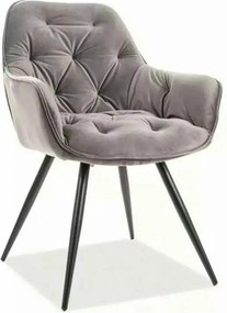 Scaun tapitat modern CHERRY, gri/negru, stofa catifelata/metal, 58x57x