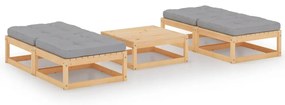 Set mobilier de gradina cu perne, 5 piese, lemn masiv de pin Maro, 1