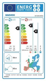 Aparat de aer conditionat invertor Daewoo SAF18M1WR30, 18000 BTU, A+++ / A++, Pana la 36 m², Condensator placat cu aur, Filtru de carbon activ, Alb