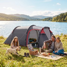 Outsunny Cort pentru Camping 2 Locuri cu Vestibul Mare, Cort Impermeabil Usi cu Fermoar, 426x206x154cm Gri | Aosom Romania