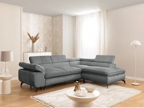 Colțar gri cu tapițerie din catifea reiată (cu colț pe partea dreaptă/în formă de ”L”) Marbeya – Ropez