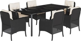 vidaXL Set mobilier de grădină cu perne, 7 piese, negru, poliratan