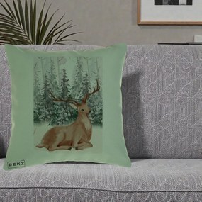 Perna Decorativa Ren in Padure Roz Moale, 40x40 cm, Verde, Husa Detasabila, Perna Inclusa, BEKZ®