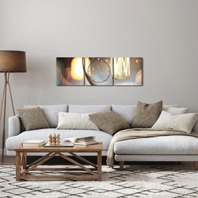 Tablou cu becul aprins (cu ceas) (90x30 cm)