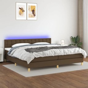vidaXL Pat cu arcuri, saltea și LED, maro închis, 200x200 cm, textil