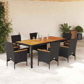 3278631 vidaXL Set mobilier grădină perne 7 piese negru poliratan/lemn acacia