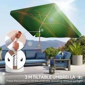 Outsunny Umbrelă de Grădină Înclinabilă cu Deschidere cu Manivelă, și Orificiu de Ventilație, 300x200x235 cm, Verde Închis | Aosom Romania