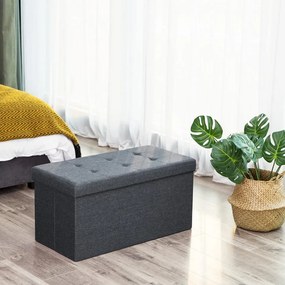 Bancheta cu capac si spatiu depozitare, textil / MDF, gri inchis, Songmics