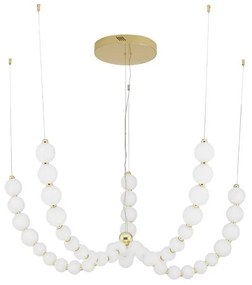 Lustra LED cu 5 pendule, dimabila, deosebita design lux PERLA opal, auriu