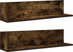vidaXL Rafturi de perete 2 buc., stejar fumuriu, 75x16,5x16,5 cm, lemn