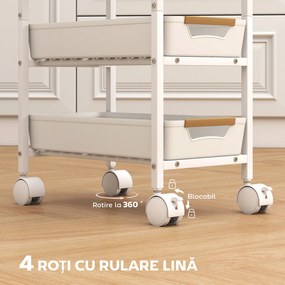 HOMCOM Cărucior de Bucătărie cu 5 Niveluri, cu 4 Coșuri Extensibile, Alb și Stejar | Aosom Romania