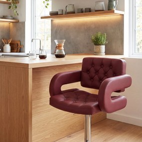 HOMCOM Scaun de Bar cu Înălțime Reglabilă, Scaun de Bucătărie Înalt din PU cu Spătar, Suport pentru Picioare, Cotiere și Șezut Confortabil, Structură Metalică, Rotativ la 360°, pentru Insulă, Roșu Vin | Aosom Romania