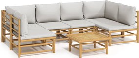 vidaXL Set mobilier de grădină cu perne gri deschis, 7 piese, bambus