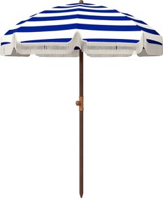 Outsunny Umbrelă de Plajă cu Franjuri Ø190x210 cm cu Protecție UV40+ Rezistentă la Vânt Impermeabilă Husă de Transport Albastru și Alb | Aosom Romania