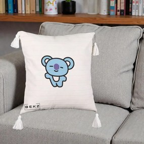 Perna Personalizata BT21 Koya Kawaii, 40x40 cm, Bej cu Franjuri, Husa Detasabila, Perna Inclusa, BEKZ®