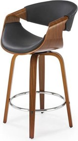 Scaun bar lemn spatar H123, negru/nuc, piele ecologica, 55x51x91 cm