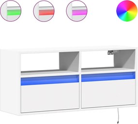 vidaXL Comodă TV de perete cu lumini LED, alb, 100x31x45 cm