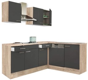 Mobilă de bucătărie de colț Yorki 220, corp din stejar sonoma, cu față antracit satinat