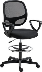 HOMCOM Scaun de birou ergonomic, fotoliu de birou cu suport pentru picioare și cotiere, înălțime reglabilă, 59x58x103-123cm, negru | Aosom Romania