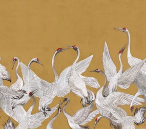 Fototapet, Soaring Cranes, Yellow, Rebel Walls