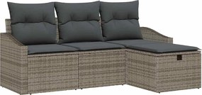 vidaXL Set de canapea cu pernă cu depozitare 4 pcs Gri poliratan