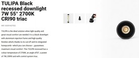 Spot LED incastrabil TULIPA Black recessed downlight 7W 55° 2700K CRI90 triac