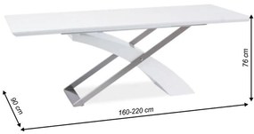 Masa extensibila de bucatarie, alb extra stralucitor metal, 160-220x90 cm, KROS