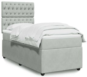 vidaXL Pat box spring cu saltea, gri deschis, 90x200 cm, catifea