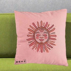 Perna Decorativa Soare Roz Tribal, 40x40 cm, Roz, Husa Detasabila, Perna Inclusa, BEKZ®