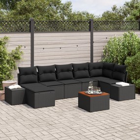 vidaXL Set canapele grădină 8 piese cu perne Negru, ratan poli, acacia.