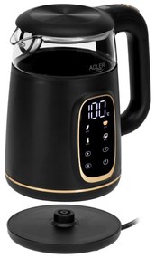 Cana electrica Adler AD 1305, 1850/2200 W, 1,7 l, Control tactil, Afisaj LCD color, 5 setari temperatura 40-100°C, Filtru antidecantare, Negru/galben