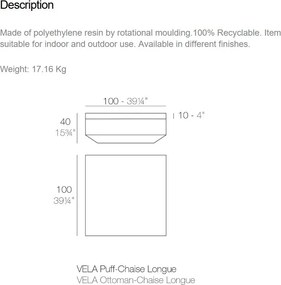 Taburete de exterior / interior design modern premium VELA OTTOMAN CHAISE-LONGUE 100cm