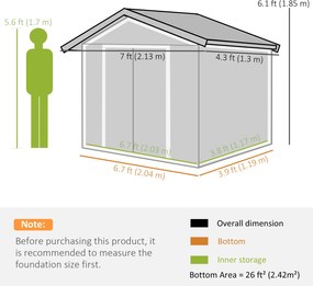Outsunny Magazie de grădină metalică 2,77 m², 213 x 130 x 185 cm cu fundație, uși culisante, gri închis | Aosom Romania