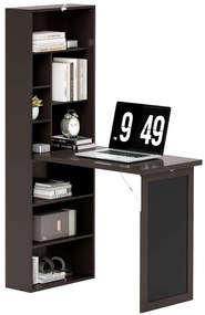 HOMCOM Birou cu depozitare pliabil de perete rabatabil cu bibliotecă, post de lucru, tablou cu cretă și raft reglabil | Aosom Romania