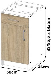 Dulap inferior de bucătărie Lula s50 sz1 (Alb mat + stejar sonoma). 1068823