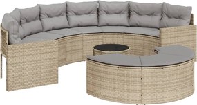 vidaXL Set canapea de grădină, 3 piese, semi-rotunde, bej, poliratan