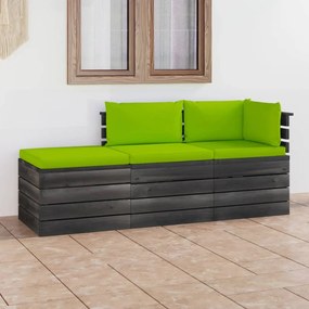 Set mobilier gradina paleti cu perne 3 piese lemn masiv pin verde aprins, 3